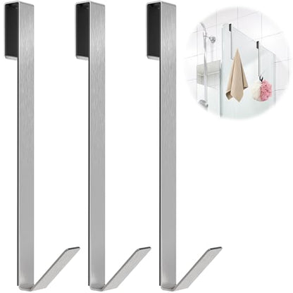 Linone 10 in Shower Door Hooks, Towel Hooks for Bathrooms, Shower Hooks for Towels, Heavy Duty Drilling-Free Extended Over Door Towel Hooks for Frameless Glass Shower Door, 3 Pack - size: 10 IN-Silver