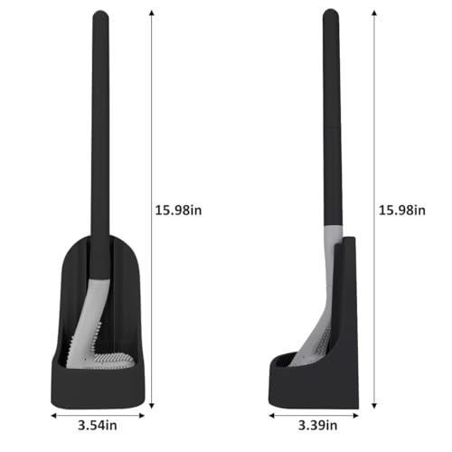 Silicone Toilet Brush and Holder Set, Golf Head Design, Flexible Toilet Bowl Brush Head with Silicone, Long Handle, Wall Mounted with Removable Anti-Leakage Base, Bathroom Deep Cleaning(Black) - color: Black