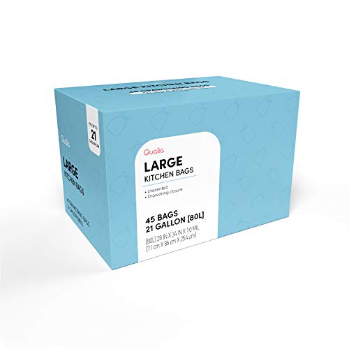 UNSCENTED 21 Gal / 80 Liter | Drawstring Closure Trash Bag | Heavy Duty By Qualia (UNSCENTED, 45 BAGS) - size: 45 Count (Pack of 1), style: UNSCENTED