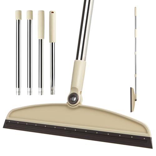 Silicone Air Broom, Multi-Function Long Handle with Adjustable Rubber Squeegee for Indoor Hardwood Floors, Kitchens, Concrete Floors, Bathroom Tiles (Beige) - color: Beige