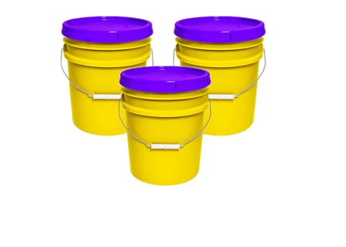 MKS Plastics 5-Gallon Bucket with Airtight Lid – Made in USA, Food Grade BPA Free Plastic, Heavy Duty Multi-Use, Metal Handle with Grip, Stackable Storage – Yellow, 3 Pack - color: Yellow, size: 3