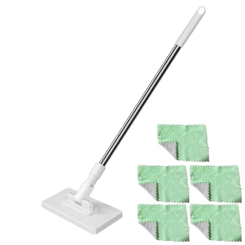 Snap Grip Mini Mop Dry & Wet Use Lazy Mops, 360 Rotating 1 Second Installation,Flat Dust Mops for House Wall,Bathroom, Windows, Corners - color: B-mop+5 Cloth+2 Blue Hook