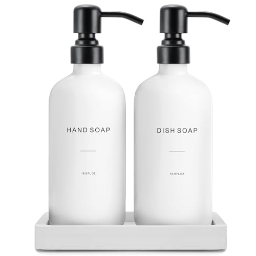 Prus Waso Kitchen Soap Dispenser Set, White Soap Dispenser with Black Stainless Steel Pump, Perfect for Modern Kitchen Decor. (White) - color: White Bottle & Black Pump