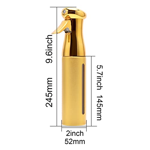Salon Style Hair Spray Misting Bottle, Fine Mist Continuous Spray Bottle，10 Oz Shiny Aerosol Free Water Mister for hairstyling,Cleaning Solutions Dispensing (Gold)