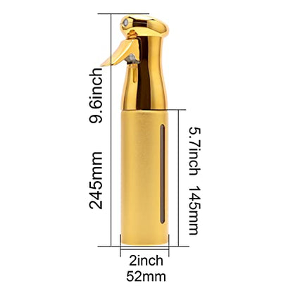 Salon Style Hair Spray Misting Bottle, Fine Mist Continuous Spray Bottle，10 Oz Shiny Aerosol Free Water Mister for hairstyling,Cleaning Solutions Dispensing (Gold)