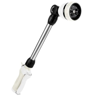 RESTMO Metal Watering Wand, Heavy Duty Garden Hose Wand with 180° Swivel Ratcheting Head, 16'' Hose Nozzle Sprayer with 7 Spray Patterns and Flow Control, for Water Hanging Baskets and Shrubs, White - color: White