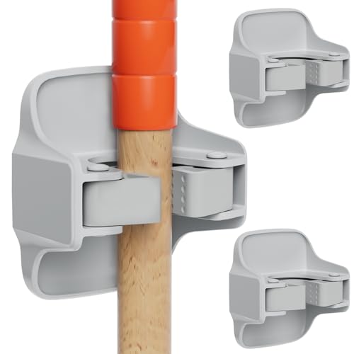 reliahom 3 Pack Broom Holder Wall Mount Mop Grippers No Drilling Self Adhesive Anti-Slip Mop Handle Hanger Dustpan and Broom Organizer Garage Storage Racks-Gray - color: Gray, size: 3 Pack 1Rack