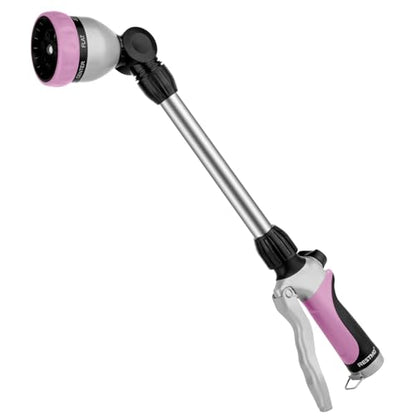 RESTMO Metal Watering Wand, Heavy Duty Garden Hose Wand with 180° Swivel Ratcheting Head, 16'' Hose Nozzle Sprayer with 7 Spray Patterns and Flow Control, for Water Hanging Baskets and Shrubs, Pink - color: Pink
