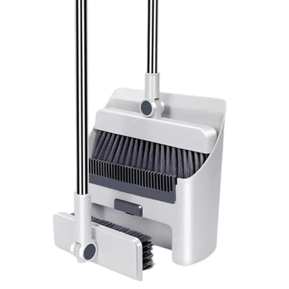 Broom with Dustpan Combo Set, 3 in 1 for Sweeping Indoor and Push Broom Outdoor with Dust Pan, 14.2 to 48.8 inch Adjustable Long Handle Broom and Dustpan Set (White)