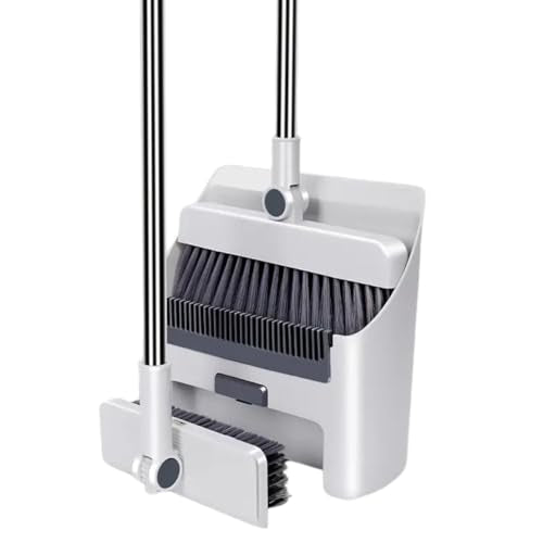 Broom with Dustpan Combo Set, 3 in 1 for Sweeping Indoor and Push Broom Outdoor with Dust Pan, 14.2 to 48.8 inch Adjustable Long Handle Broom and Dustpan Set (White)