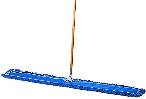 Commercial Dust Mop & Floor Sweeper, 60 in. Dust Mop for Hardwood Floors, Reusable Dust Mop Head, Wooden Broom Handle, Industrial Dry Mop for Floor Cleaning and Janitorial Supplies, Blue - color: Blue, size: 60 X 5 Inch
