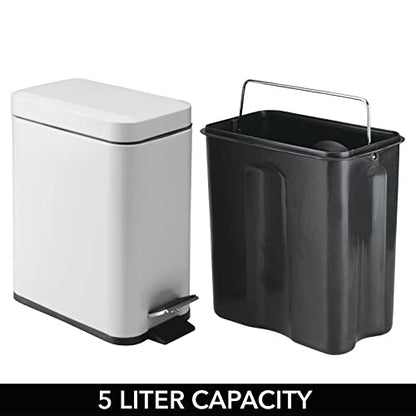 mDesign Pedal Bin — Waste Bin with Pedal, Lid and Plastic Bucket Insert Perfect for Bathroom, Kitchen, and Office — Metal Household Rubbish Bin with Ergonomic Design — Light Grey - color: Light Grey, size: 1.3 Gallon