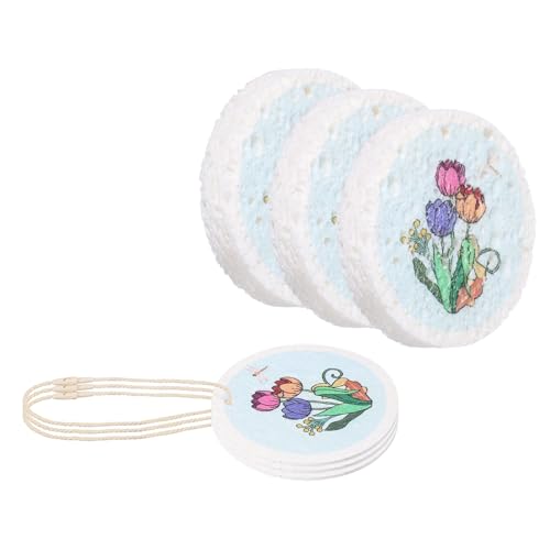 uxcell 6Pcs Cellulose Sponges, Round Kitchen Clean Sponges Non-Scratch Compressed Dish Scrubber with Floral Pattern for Kitchen Household Cookware Bathroom Cleaning & DIY, Light Blue - color: Light Blue