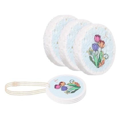 uxcell 6Pcs Cellulose Sponges, Round Kitchen Clean Sponges Non-Scratch Compressed Dish Scrubber with Floral Pattern for Kitchen Household Cookware Bathroom Cleaning & DIY, Light Blue - color: Light Blue