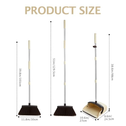 2-Pack Broom and Dustpan Set with Long Handle, Heavy Dust Broom and Dustpan Combo for Home，Kitchen, Office, Pet Hair(Beige) - color: Beige 2-pack