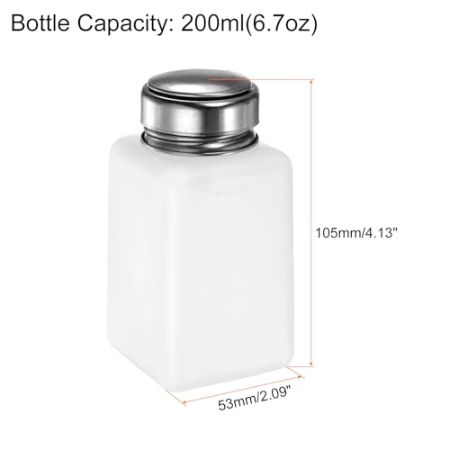 HARFINGTON Solvent Alcohol Dispensers 200ml(6.8oz) Push Down Liquid Dispenser Pump Bottle with Sealing Stainless Steel Lid for Acetone Cleanser Polish Remover, White - color: White, size: 6.8 Ounces