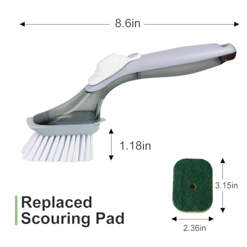 CQT Soap Dispensing Dish Brush Storage Set, Dish Scrubber with Handle, Kitchen Washing Brush for Pot Pan Sink Cleaning, Kitchen Brush with Holder and 1 Replaced Scouring Pad Head - color: Mintgreen