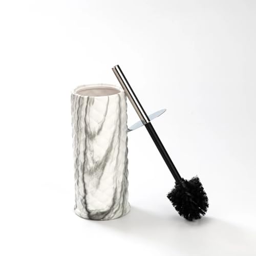J&V TEXTILES Ceramic Toilet Brush, Toilet Bowl Brush with Extra Long Handle Durable Bristles Toilet Scrubber and Covered Holder for Toilet Brush Set for Bathroom Cleaning (Chrome/Marble) - color: Chrome/Marble