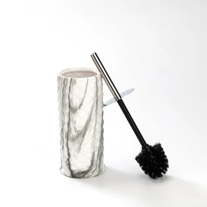 J&V TEXTILES Ceramic Toilet Brush, Toilet Bowl Brush with Extra Long Handle Durable Bristles Toilet Scrubber and Covered Holder for Toilet Brush Set for Bathroom Cleaning (Chrome/Marble) - color: Chrome/Marble
