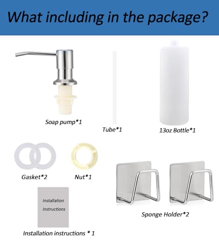 Sink Soap Dispenser Pump with 2 Sponge Holders, Curovtrp Soap Dispenser for Kitchen Sink Stainless Steel Pump Head (Plastic Built in) Refill from The Top, 12OZ Soap Bottle, Brushed Nickel - color: Brushed Nickel, size: Bottle