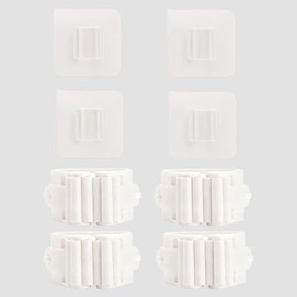 4 Pcs Mop and Broom Holder Wall Mount, Peel and Stick Mop Hanger Hooks, No-Drill Hanging Broom Organizer Storage for Bathroom Kitchen Laundry Room Garage Garden