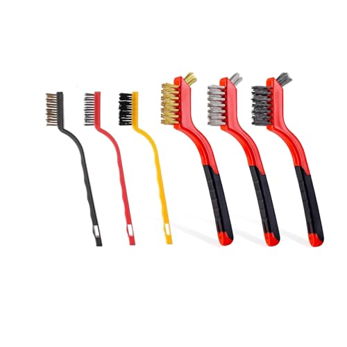 5 Pieces Cleaning Brush Set,Toilet Floor Brush Bathroom Tiles No Dead Corners Hard Bristles Floor Crevice Brush Kitchen Cleaning Metal Brass/Stainless Steel/Nylon Brushes (Red Black+3 Mixed Color) - color: Red Black+3 Mixed Color
