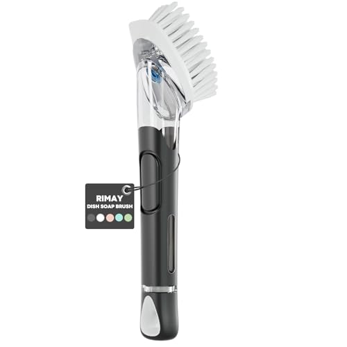 RIMAY Soap Dispensing Dish Brush, Dish Scrubber with Soap Dispenser, Dish Soap Brush, Dish Wand with Soap Dispenser Kitchen Brush for Dishes, Pans, Sink, Pots - color: Black