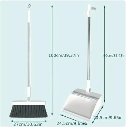Dustpan Brush Set Long Handle Up to 37 Inches Adjustable Foldable,Plastic Broom Dustpan Combo 1set/2pcs Floor Cleaning Supplies Lobby Household Angle Brooms Upright Stand Up Garbage Scoop - color: Gray