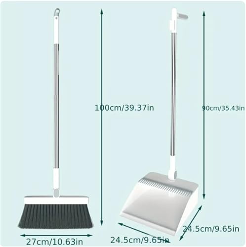 Dustpan and Brush Set Long Handle Up to 37 Inches Adjustable Foldable Broom Dustpan Combo 1set/2pcs Floor Cleaning Supplies Long Teeth Sweeping for Home, Kitchen, Room,Office Space Saving - color: Orange