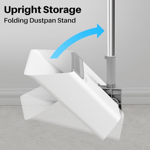 JOYMOOP White Broom and Dustpan Set, Upright Angle Design with Built-in Comb Teeth for Kitchen, Office, Pet Hair, Hard Floors - color: White & Grey