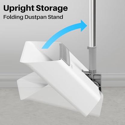 JOYMOOP White Broom and Dustpan Set, Upright Angle Design with Built-in Comb Teeth for Kitchen, Office, Pet Hair, Hard Floors - color: White & Grey