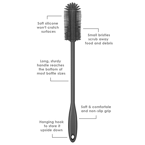 Silicone Bottle Brush, Water Bottle Cleaner Brush with Long Handle, Perfect for Cleaning Narrow Neck Containers, Vacuum Sports Bottle, Tumblers, Flask, Glassware (1 Pack, Charcoal) - color: Charcoal