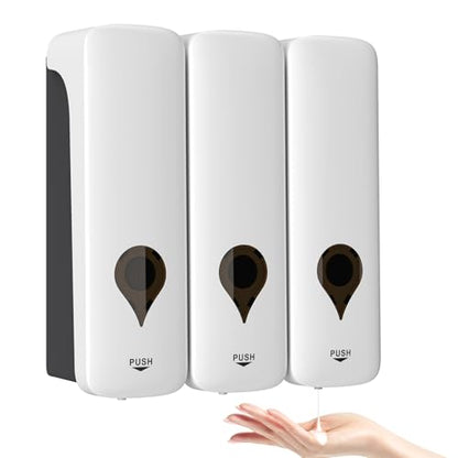3 Pack Soap Dispenser Wall-Mounted, Bathroom Flip-Top Shampoo and Conditioner Dispenser Set 3x300ml, Shower Dispenser with Removable Bottle No Drill 3 Chamber Refillable Dispensers Kitchen Starry Gray - color: White 3-pack