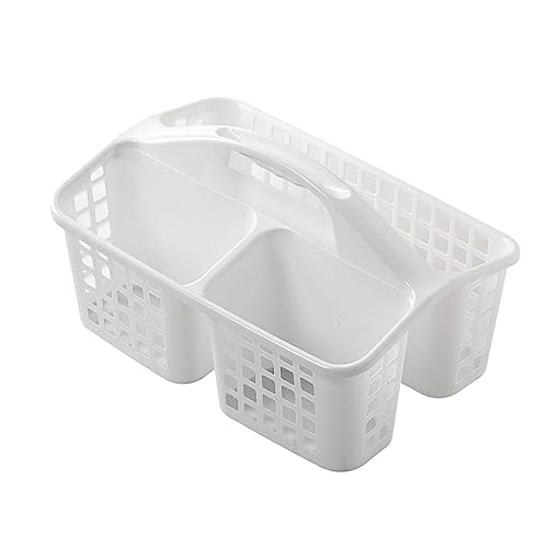 Bathroom Shower Caddy Basket with Handle 3 Divided Compartments Cleaning Tote Bins, White