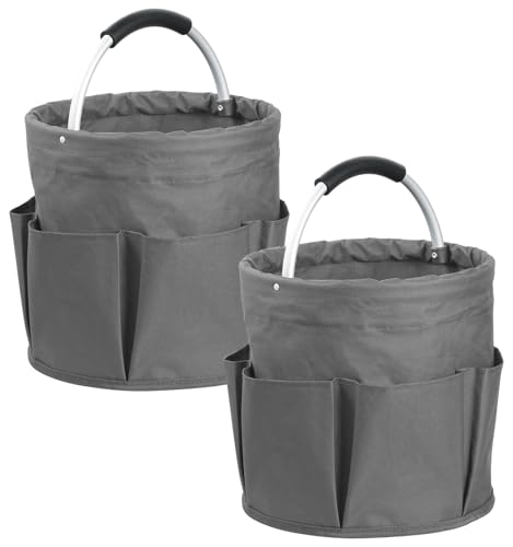 2Pcs Cleaning Caddy with Handle and 6 Pockets, 17L Foldable Cleaning Tote Bag, Portable Shower Caddy in 600D Oxford Fabric, Multifunctional Storage Basket for Camping, Garden, Dark Gray - color: Dark Gray, size: 2PCS
