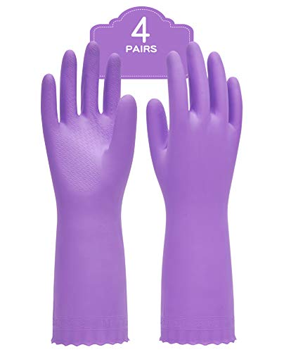 PACIFIC PPE 4 Pairs Reusable Dishwashing Cleaning Gloves with Latex Free, Cotton Lining, Kitchen Gloves, Purple, Small - color: Purple, size: Small (Pack of 4)