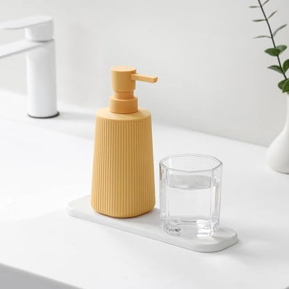 Small Soap Dispenser for Bathroom and Kitchen, Modern Farmhouse Striped Style Plastic Hand Soap Dish Soap Dispenser with Pump Matte Yellow - color: Yellow