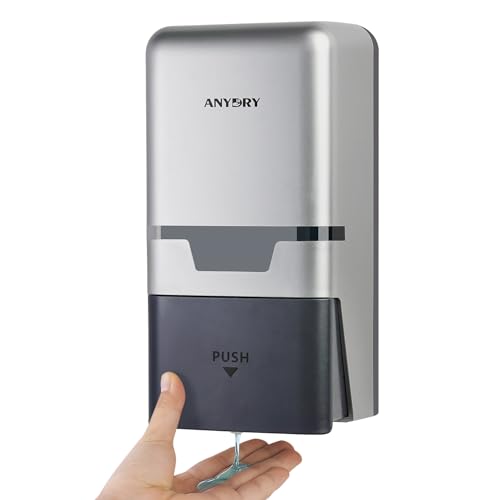anydry Manual Liquid Soap Dispenser Wall Mount, 27oz (800 ml) Large Capacity for Commercial Bathroom - color: Silver