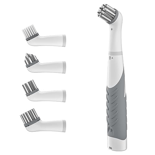 Electric Cleaning Brush with 4 in 1 Multiple Brush Heads, Indoor Household Cordless Motorized Brush for Bathroom Toilet Kitchen Tile Crevice(Grey) - color: Gray