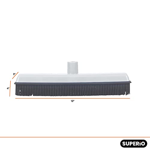 Rubber Bristle Broom for Hardwood Floors, Tiles, Carpets, Wood, and Vinyl Salon Broom, Rubber Squeegee Broom, Rubber Rake for Human Hair, Pet Hair, Fur, Lint, Liquid, Grey, by Superio (Head Only) - size: Head Replacement