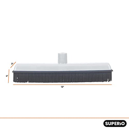 Rubber Bristle Broom for Hardwood Floors, Tiles, Carpets, Wood, and Vinyl Salon Broom, Rubber Squeegee Broom, Rubber Rake for Human Hair, Pet Hair, Fur, Lint, Liquid, Grey, by Superio (Head Only) - size: Head Replacement