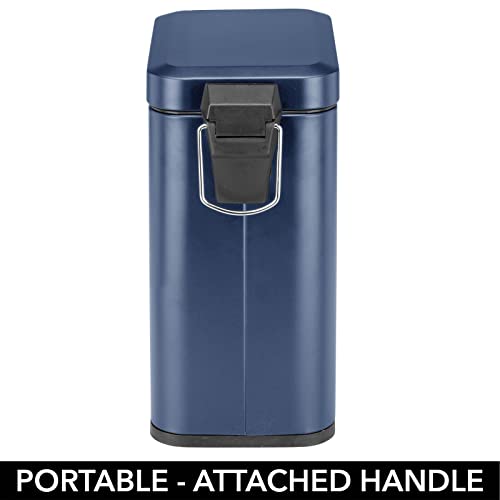 mDesign Small Modern 1.3 Gallon Rectangle Metal Lidded Step Trash Can, Compact Garbage Bin with Removable Liner Bucket and Handle for Bathroom, Kitchen, Craft Room, Office, Garage - Navy Blue - color: Navy, size: 1.3 Gallon
