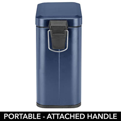 mDesign Small Modern 1.3 Gallon Rectangle Metal Lidded Step Trash Can, Compact Garbage Bin with Removable Liner Bucket and Handle for Bathroom, Kitchen, Craft Room, Office, Garage - Navy Blue - color: Navy, size: 1.3 Gallon