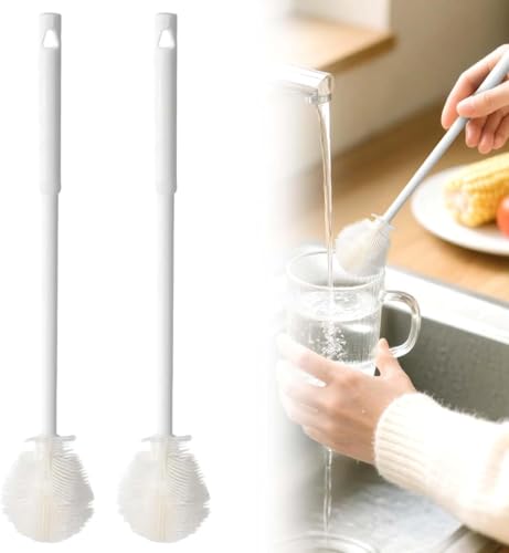 360° Flexible Silicone Bottle Brush with Long Handle, 2026 New Bottle Cleaning Brush, Deep Cleaning Brush for Narrow Neck Bottles, Water Bottles, Flasks Soft Bottle Brush (2PC) (White) - color: White