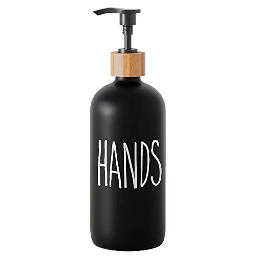 Dish Soap Dispenser for Kitchen,Glass Hand Soap Dispenser, Modern Farmhouse Decor for Bathroom,Kitchen Decor - color: Black-hands