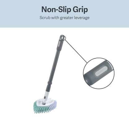 Casabella Tub & Tile Brush - Bathroom Cleaning Brush, Extendable Handle, All-Around Dual Bristles, Bristled Head, Non-Slip Grip