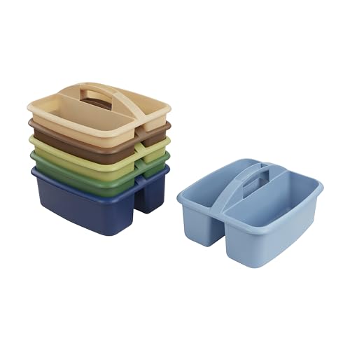 ECR4Kids 2-Compartment Large Plastic Caddy, Multipurpose Organization, Earthtone, 6-Pack - color: Earthtone