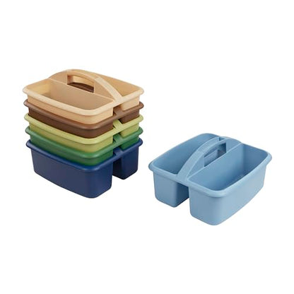 ECR4Kids 2-Compartment Large Plastic Caddy, Multipurpose Organization, Earthtone, 6-Pack - color: Earthtone