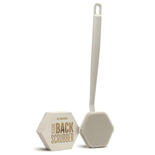 TOOLETRIES Silicone Back Scrubber for Shower, Exfoliating Body & Bath Brush, Long Ergonomic Handle, Non-Slip Grip for Hard-to-Reach Areas, Hygienic Silicone Bath Accessory for Men & Women - Sand - color: Sand