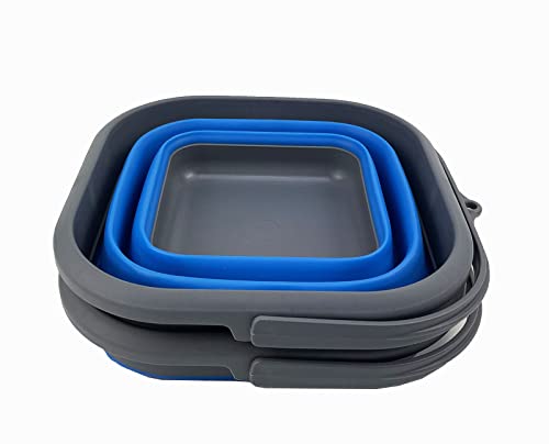 SAMMART 5.5L (1.4 Gallon) Collapsible Square Handy Bucket/Foldable SquareWater Pail/Portable Tub with Handle. (Grey/Blue (Set of 2)) - color: Grey/Blue (Set of 2)